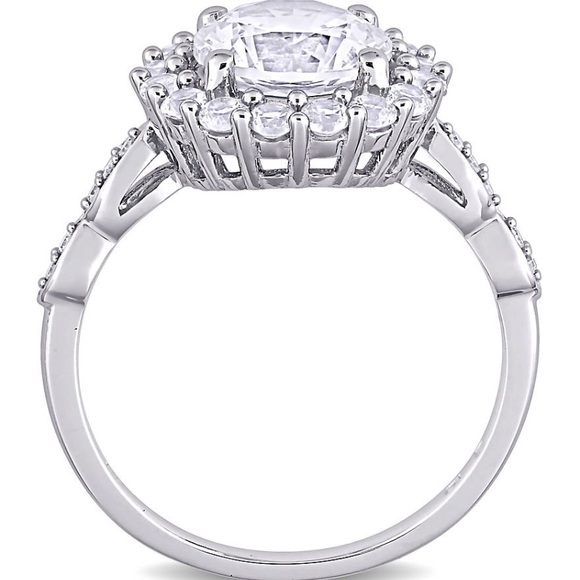 3.2 Ct. t.w. Created White Sapphire and Diamond accent Halo Ring - Picture 2 of 9